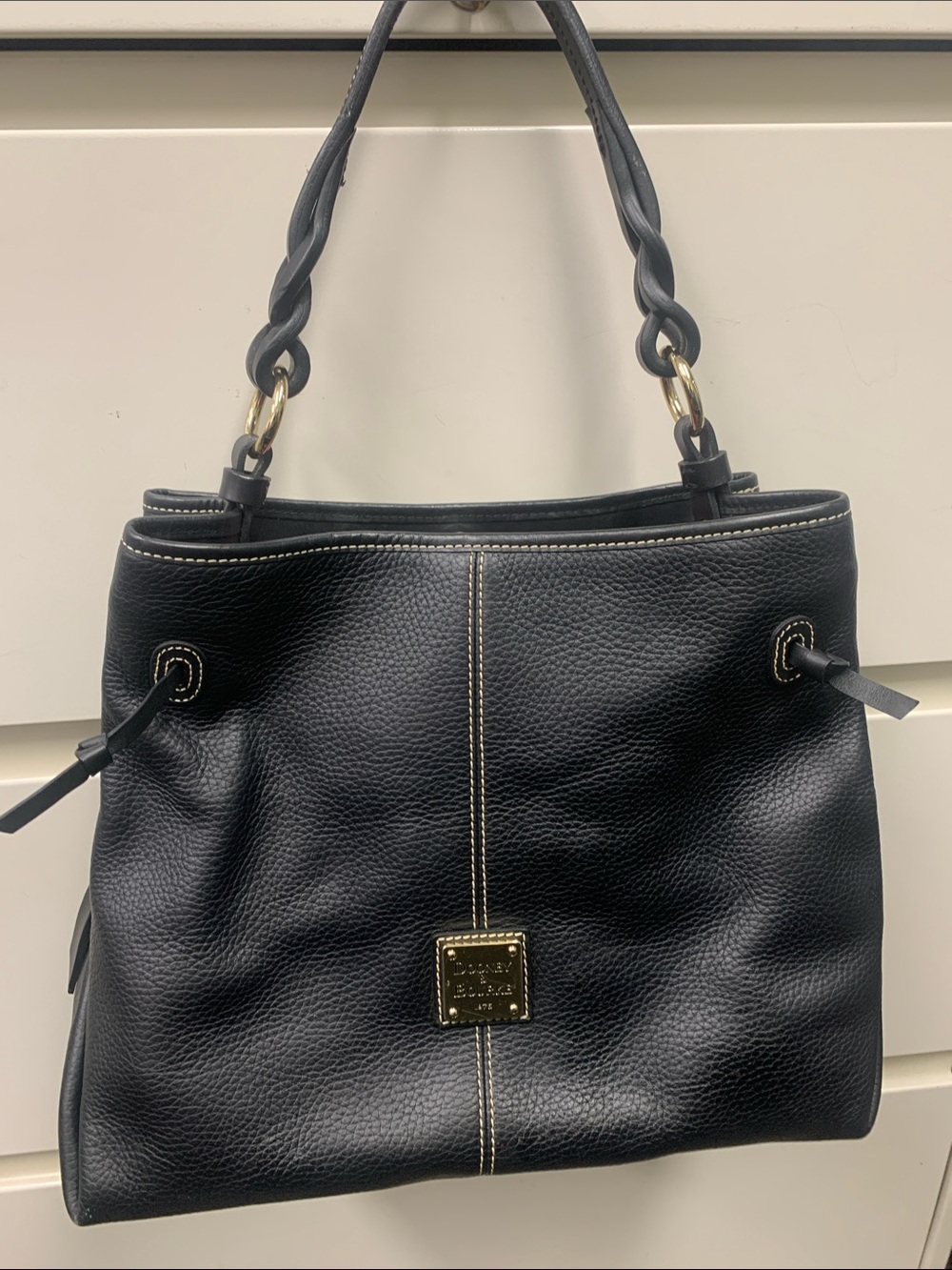 Dooney & Bourke Black Pebbled Leather Braided Handle Shoulder Bag